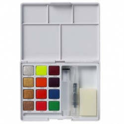 Palette aquarelle 12 couleurs : métalisées et fluos