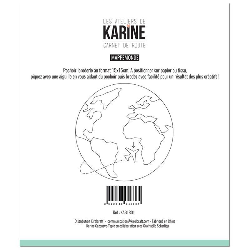 Pochoir Broderie Mappemonde - Les Ateliers de Karine
