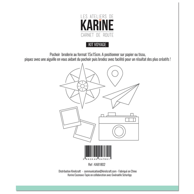 Pochoir Broderie Kit voyage - Les Ateliers de Karine
