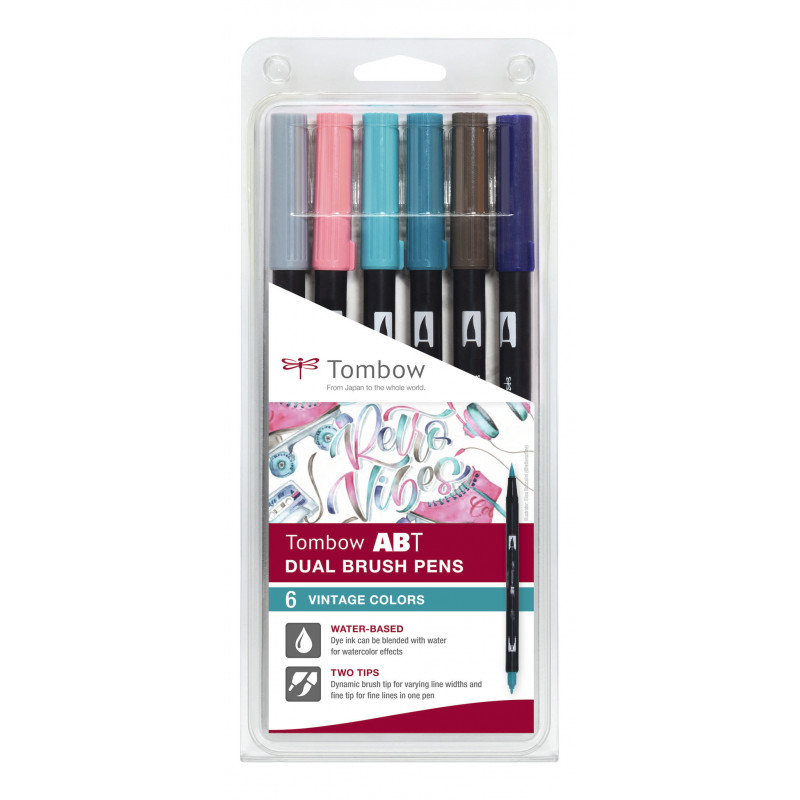 Tombow ABT Dual Brush Pen Set de 6 couleurs vintage 