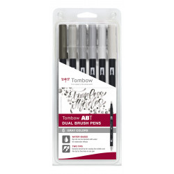 Tombow ABT Dual Brush Pen Set de 6 Couleurs Grises 