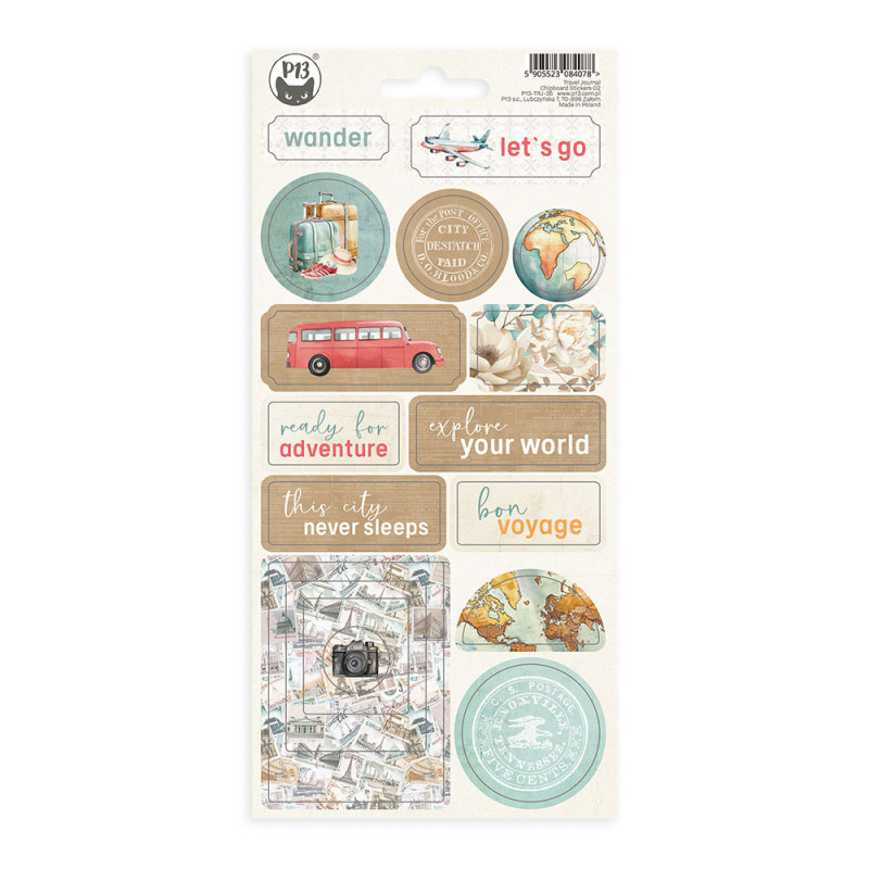 Chipboard sticker sheet Travel Journal 02, 10,5 x 22cm - P13 