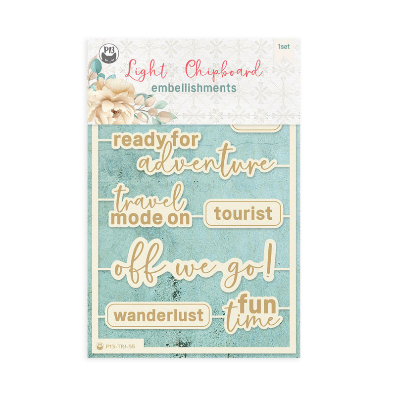 Light chipboard embellishments Travel Journal ENGLISH, 4x6, 8pcs - P13 