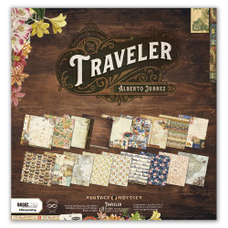 Bloc de 18 papiers 12x12 Imprimés sur 1 face - TRAVELER - BasicCréa 