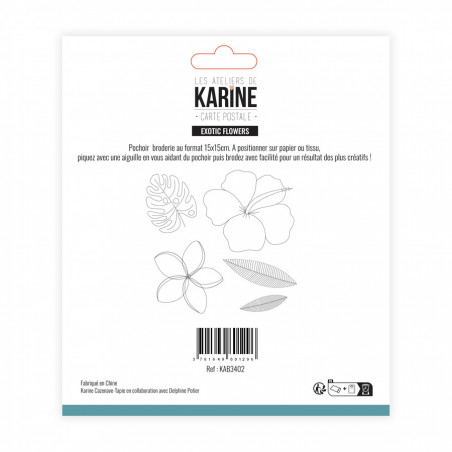 Pochoir Broderie Carte Postale Exotic Flowers - Les Ateliers de Karine 