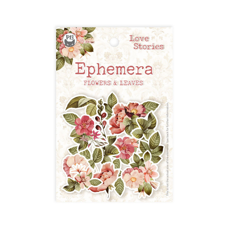 Ephemera set Flowers and leaves Love Stories, 15pcs -P13 