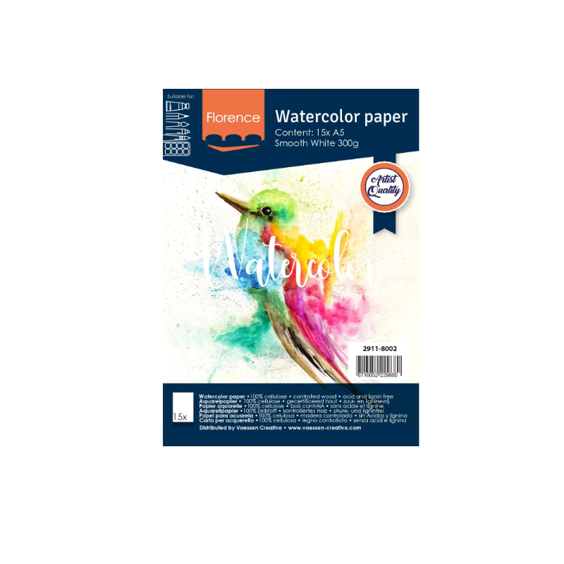 Papier Aquarelle A5 300g Lisse x15