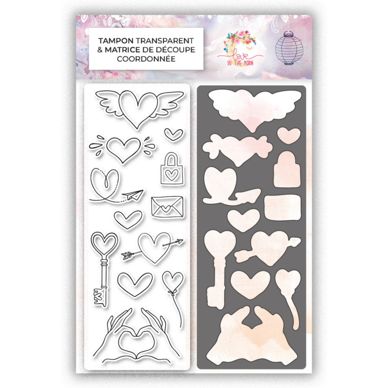 Set Combinable : Coeurs - Tampons transparents + matrice de découpe coordonnée