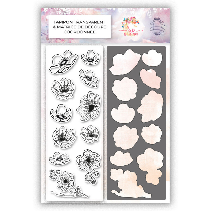 Set Combinable : Fleurs de cerisier - Tampons transparents + matrice de découpe coordonnée