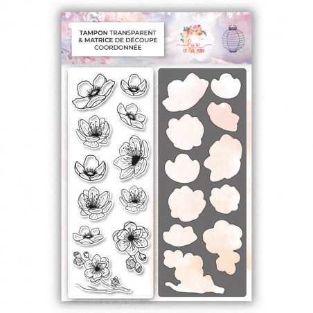 Set Combinable : Fleurs de cerisier - Tampons transparents + matrice de découpe coordonnée