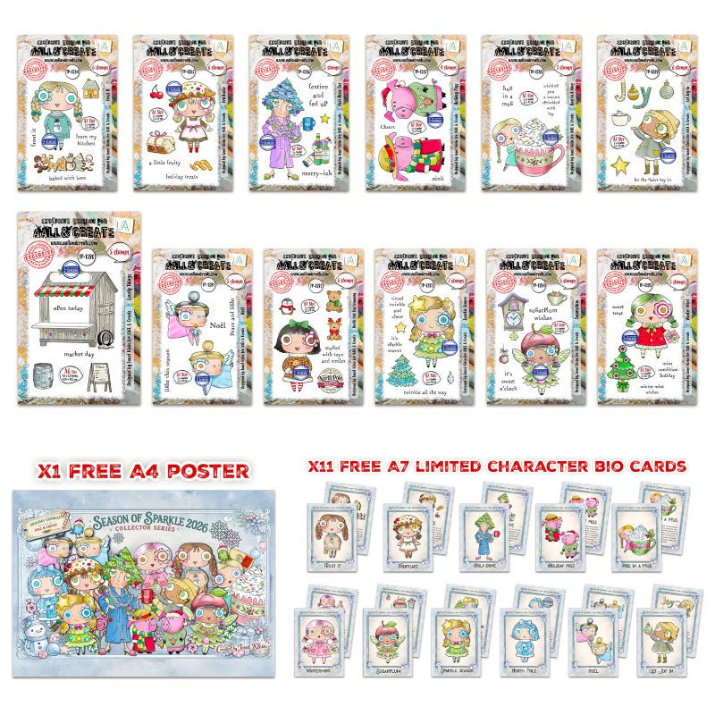 Janet Klein Season Of Sparkle Stamp Bundle + A4 Free Poster and Bio Cards - AALL and Create 