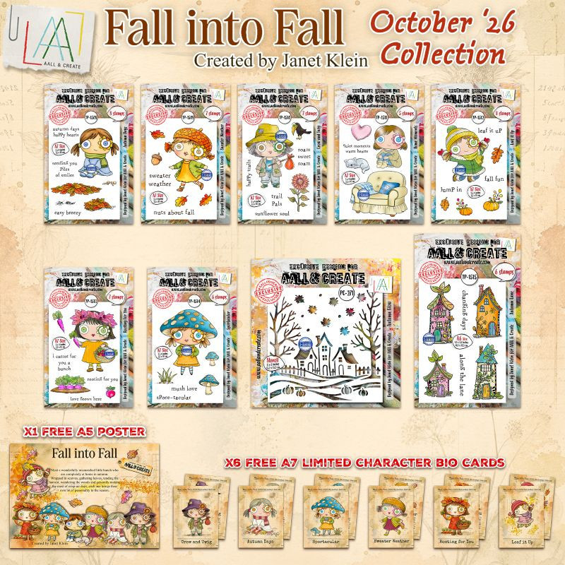 Janet Klein Fall into Fall Stamp Bundle + Free Poster and Bio Cards - AALL and Create 